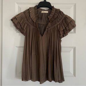 Ulla Johnson Liv Mica Brown Ruffled Blouse Top 00